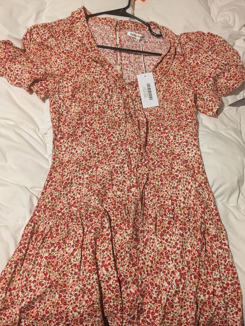 Reformation Cream and Red Adelina Mini Dress